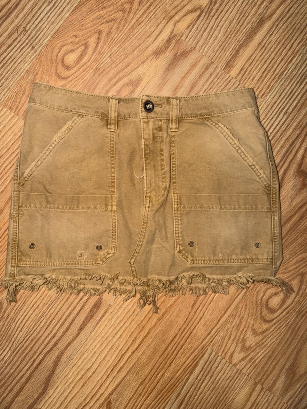 Free People Tan Frayed-Hem Utility Skort